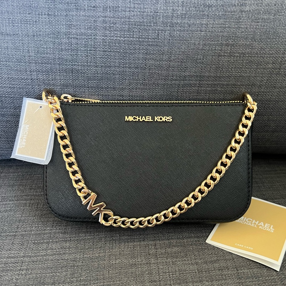 NWT MICHAEL KORS JET SET SMALL CHAIN POUCHETTE BAG CLUTCH PURSE